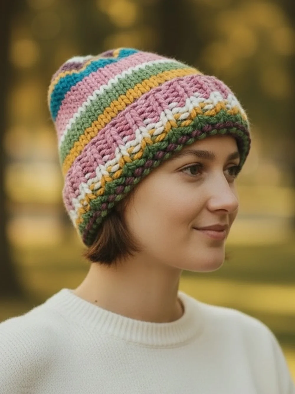 NEW Handknit Wool Blend Knit Winter Hat Beanie Wildflower Festival Adult OSFA